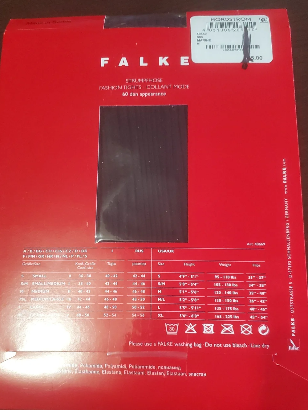 FALKE 40669 MARINE FASHION PRIME RIBBED TIGHTS 60 DEN APPEARANCE /SIZE: MEDIUM